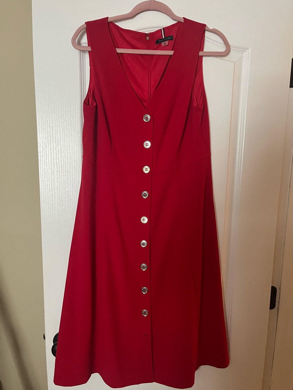 Tommy Hilfiger Red Sleeveless Button-Front A-Line Dress